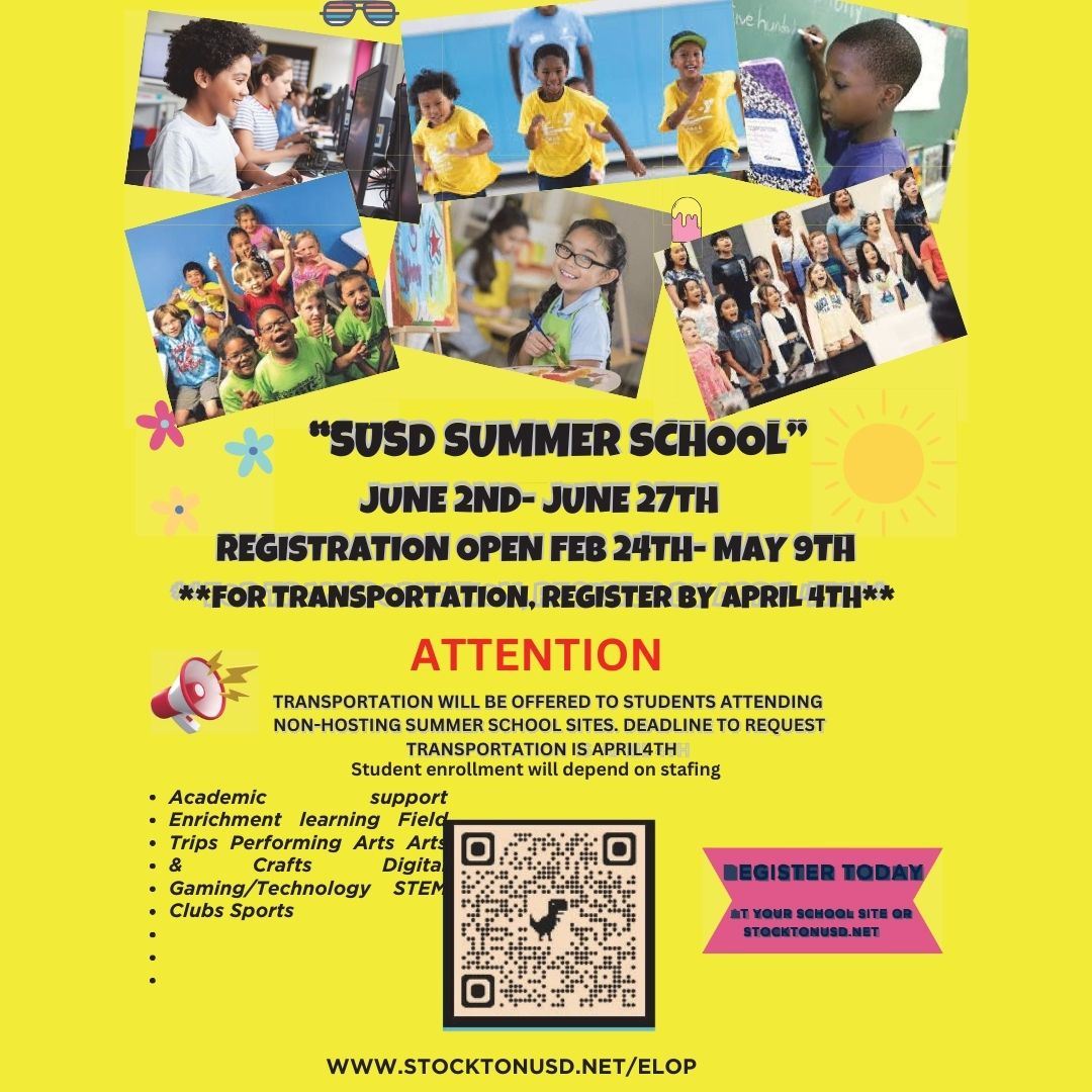  ELOP Summer school information with QR code for registering your  student